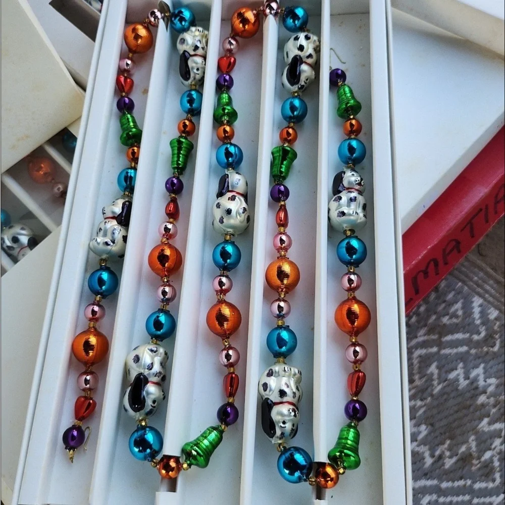 Vintage Hand Painted Dalmation Glass Christmas 6ft Garland (like Radko).